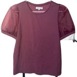Madewell Women’s Sheer-Sleeve Knit T-Shirt Top size S NWT Crew Neck